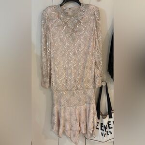 Vintage 80s 90s Judith Ann Creations Beaded Dress pale pink,M